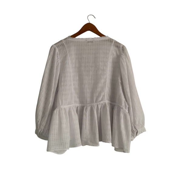 American Eagle Tie-Front Long Puff Sleeve Peasant Blouse XL White Boho Cottage - Picture 2 of 10